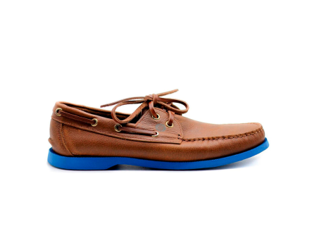 Zapato de cuero para hombre top sider casual color café suela azul