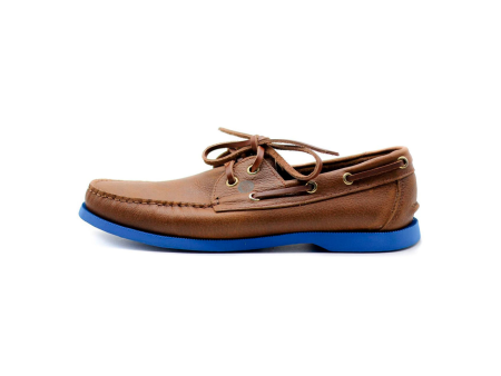 Zapato de cuero para hombre top sider casual color café suela azul