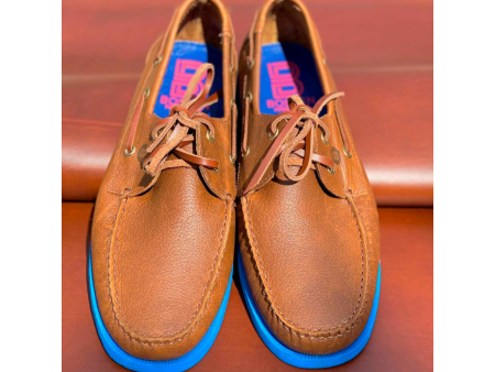 Zapato de cuero para hombre top sider casual color café suela azul