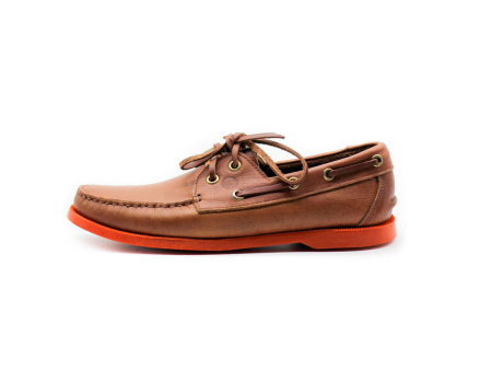 Zapato de cuero para hombre top sider casual color café suela naranja