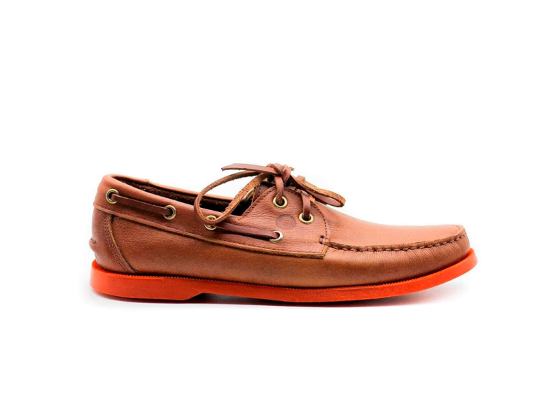 Zapato de cuero para hombre top sider casual color café suela naranja