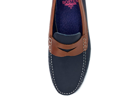 Zapato de cuero para hombre loafers casual color azul con detalle café