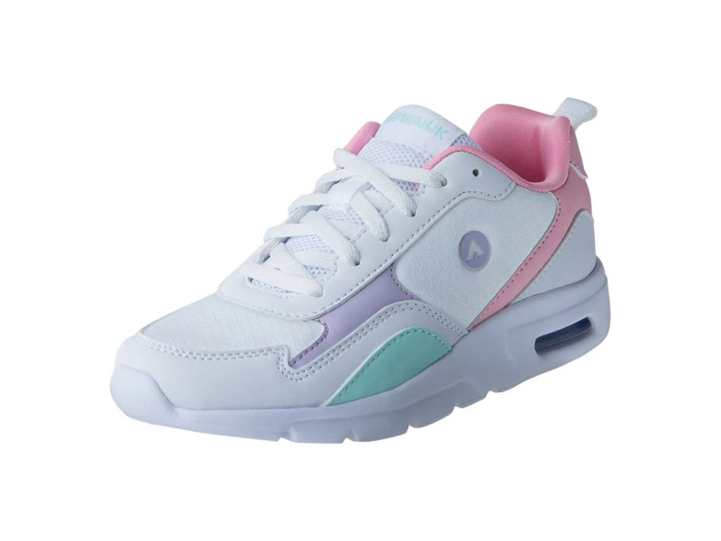 Zapatos deportivos Concur XP para niña, color blanco con detalle rosados, verdes y gris.